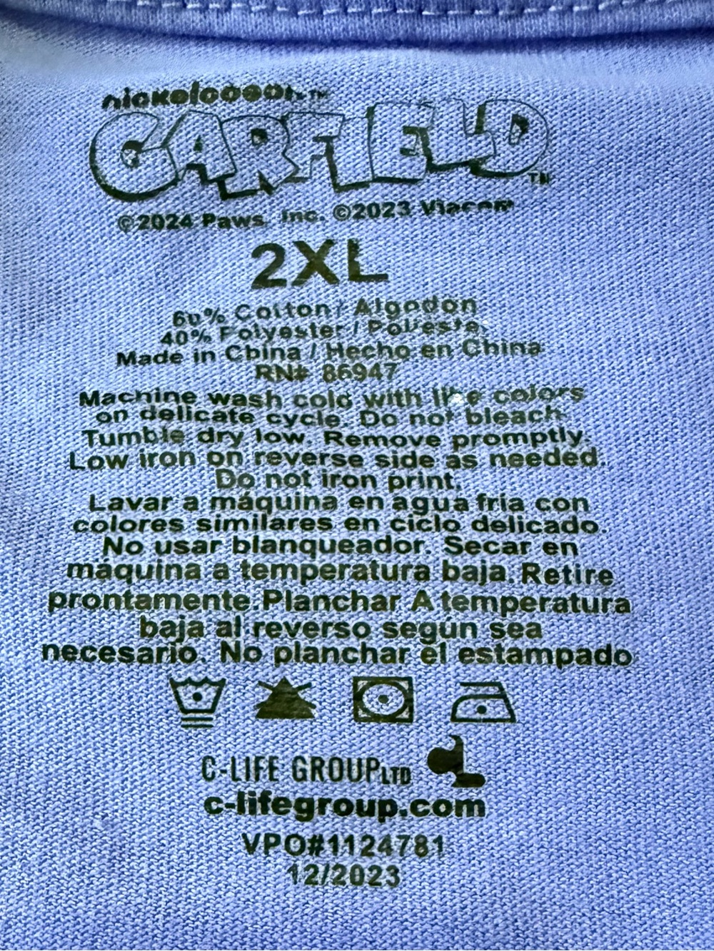 Garfield Relaxed Graphic Long Sleeve Tee - Periwinkle Blue Size 2XL - Picture 5 of 5